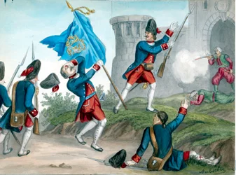 Venezianische Grenadiere greifen ein osmanisches Fort an